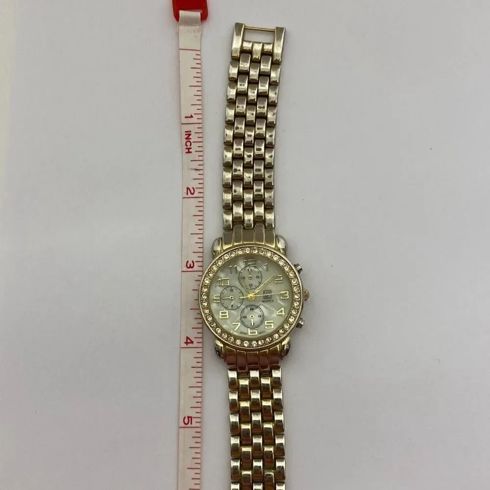 NY & Co Women's Gold Tone Metal Link Bracelet Band Rhinestone Wristwatch‎